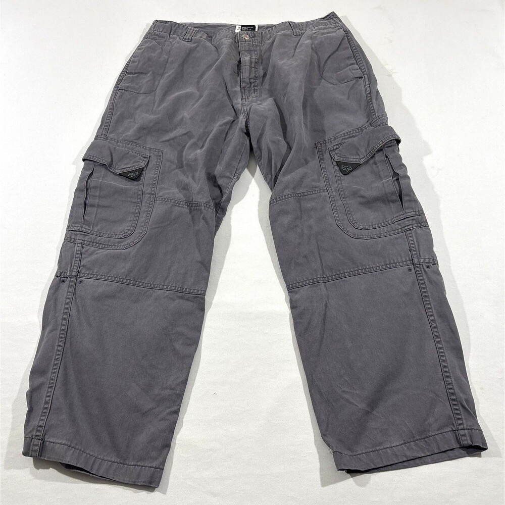 Fox Racing Gray Cargo Mens Pants Baggy Wide Leg Y2K Cotton Utility Casual Sz 36